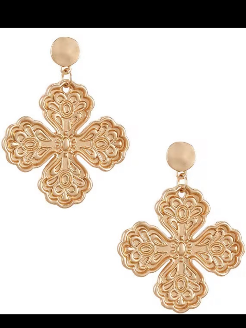 Hammered Disc Stud Cross Metal Charm Drop
Earrings
